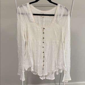 Free People Cream Bohemian Long Sleeved Blouse